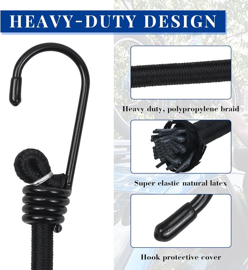Bac-kitchen 5Pcs 48Inch Bungee Cords with Hooks, Heavy-Duty Weatherproof Outdoor Elastic Straps for Luggage, Camping, Tarps, Bike Racks, Tents or Garden Tidying - Image 4